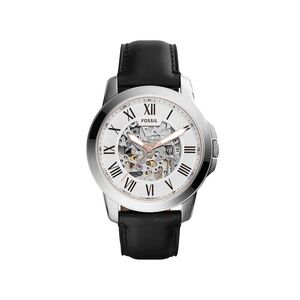 Fossil Grant Automatic Skeleton Watch with Black Leather Strap